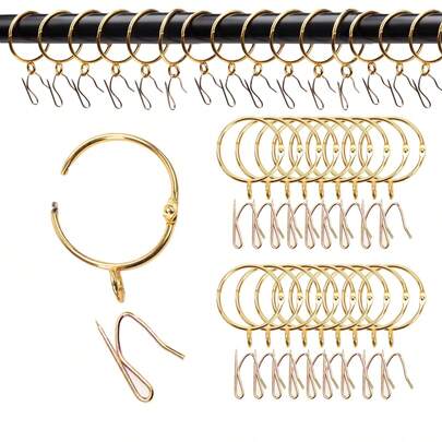 10/30/50 pezzi Anelli per tende in metallo con ganci appuntiti, anelli per appendere e ganci per tende per finestre, tende da doccia, diametro 38mm/1,49 pollici (nero, argento, oro)
