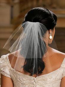 1件装女士双层蕾丝基础款头纱发梳，时尚新娘婚纱头纱情人节配饰 - 白色 - 查看 2