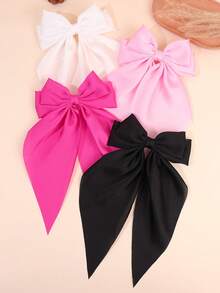 Set de 4 pinzas para el cabello de unicolor para el Día de San Valentín, lazos de cinta elegantes de estilo ballet en color rosa, accesorios para el cabello de princesa dulce para regalos de niñas, escuela, boda, cumpleaños, invierno, uso diario - Multicolor - Ver 2