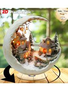 1 Stück Bohemian Stil Acryl 2D flaches Weihnachts-Mond-Haus Tischdekoration, vielseitige Mondlicht-Dorfszene Figur, geeignet für Zuhause, Büro, Veranda, Raumdekoration, perfektes Weihnachtsgeschenk - Verschiedenfarbig - Übersicht 19