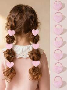 5个/10个装女孩粉色心形发圈套装，适合情人节、日常装饰 - 粉色 - 查看 1