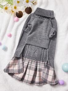 PETSIN 1pc Dog Sweater Dress For Small Dogs Winter Warm Dog Turtleneck Sweater Soft Puppy Knitwear Clothes Cute Doggie Dresses For Teacup Dog Yorkie Chihuahua - Grey - View 3