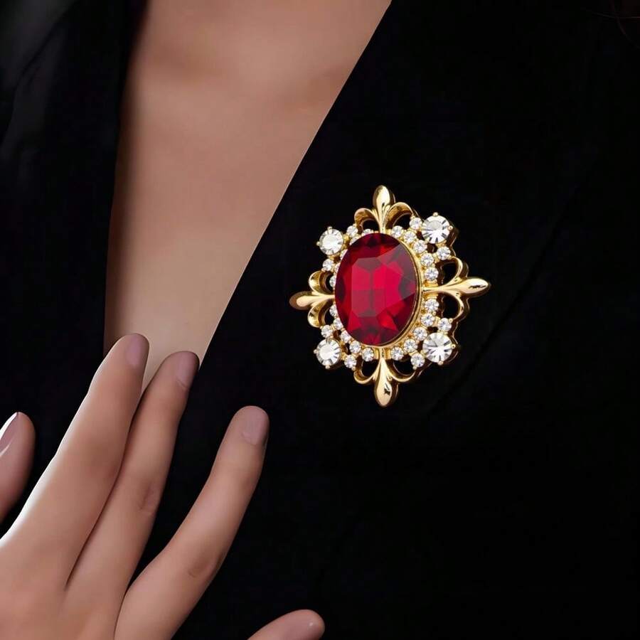 1 件时尚蛋形水晶女士胸针、镀金圣诞围巾礼服别针、生日派对情人节礼物 - 女士胸針 - 查看 1