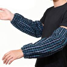 1 Pair Blue Cotton Blend Work Sleeve Covers, Unisex Blue Plaid Home Sleeve Covers, Kitchen Cleaning Protective Sleeve Covers, Dust-Proof Oil-Proof Cleaning Sleeve Covers, Protective Sleeve Covers For Kitchen Washing, Gardening, Painting, Cooking To Prevent Stains