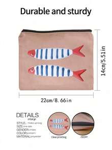 Retro Sardines Cosmetic Pouch,Fashionable Large Capacity Makeup Bag, Travel Makeup Bag, Solid Color Zipper Bag, Beauty Bag, Canvas Bag, Printed With Cute Fish Pattern, Suitable For Daily Storage, Bridal Shower And Wash Bag, Bridesmaid Makeup Kit, Bridesmaid Gift Bag, Wedding Travel Storage Bag With Zipper, Newly Designed Ideal Shopping Makeup Bag,Mother's Day Gift - Multicolor - View 10