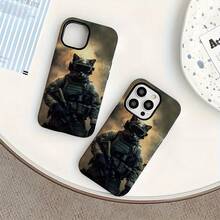 Imagen de  del guerrero gato: nuestra funda de teléfono 2 en 1 extraíble hecha para iPhone 16/15/14/13/12/11 Pro Max Plus presenta una carcasa dura mate adornada con diseños adorables y de moda.Perfecto para presentar a aquellos que aprecian el encanto, funda de teléfono, funda, cubierta de funda de teléfono, funda de teléfono de fibra de carbono, funda de teléfono tipo tejido, funda de teléfono con patrón, accesorio de teléfono elegante, protector de teléfono lindo, capa trasera de poliuretano - Blanco - Ver 2