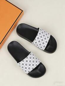 2025 New Men's Thick Sole Printed Slippers, Non-Slip Indoor/Outdoor, Bathroom & Beach Flip Flops, Casual Sports Slides, EVA Soft Flat Sandals, Summer Couple House Slippers, Garden Shoes - White - View 2