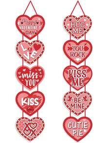 2件套情人节心形横幅装饰 - 悬挂式心形门廊横幅，心形花环婚礼/情人节墙面悬挂装饰/周年纪念/订婚/生日派对装饰