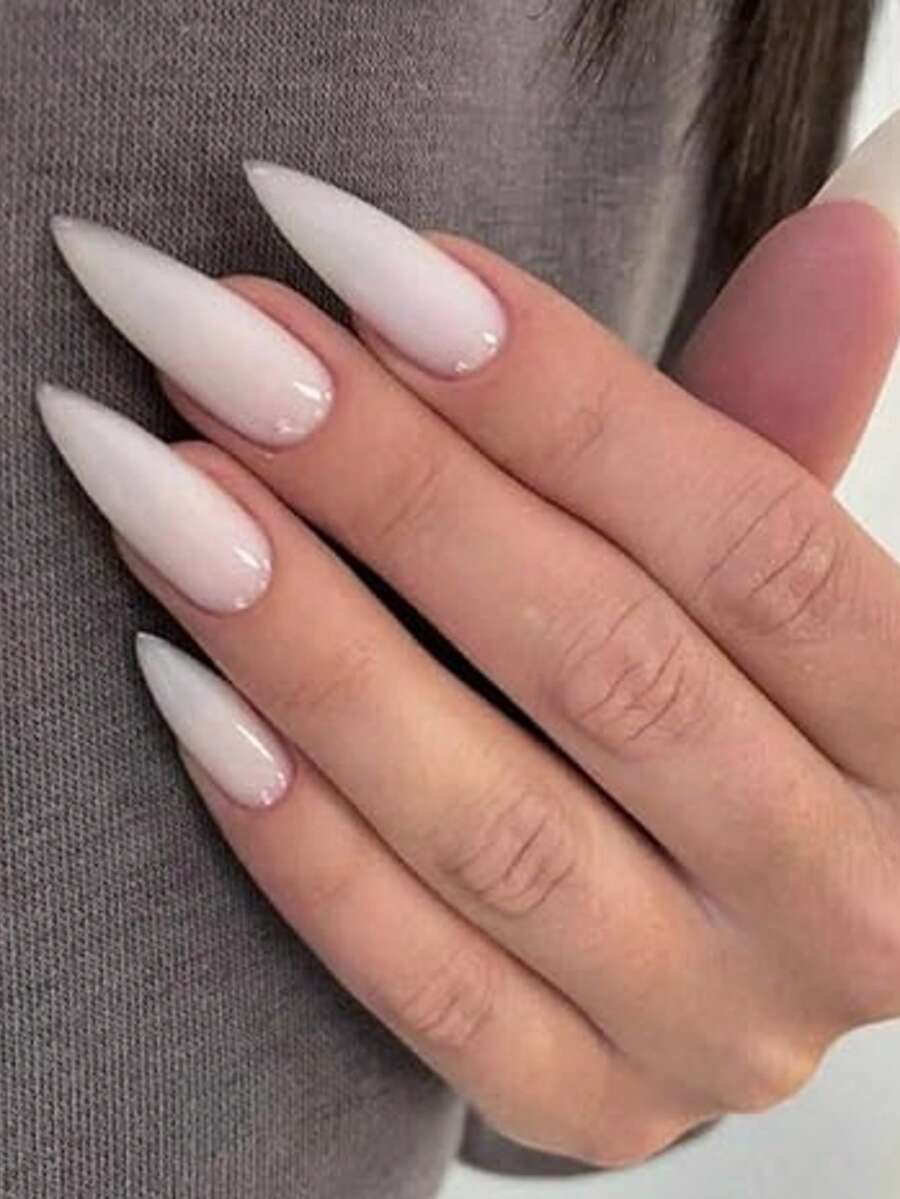 24片长尖白色高档亮面甲片 + 1瓶果冻胶 + 1块指甲抛光块 美甲用品