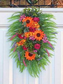 1pc, 21.65*13.78inch Spring Sunflower Hanging Lavender Flower Decor, Bohemian Design, PVC Plastic Flower, No Feathers - Classic Home Decor, Suitable For Spring, Outdoor Decoration, Windows, Walls, Front Door, Artificial Floral - Multicolor - View 5