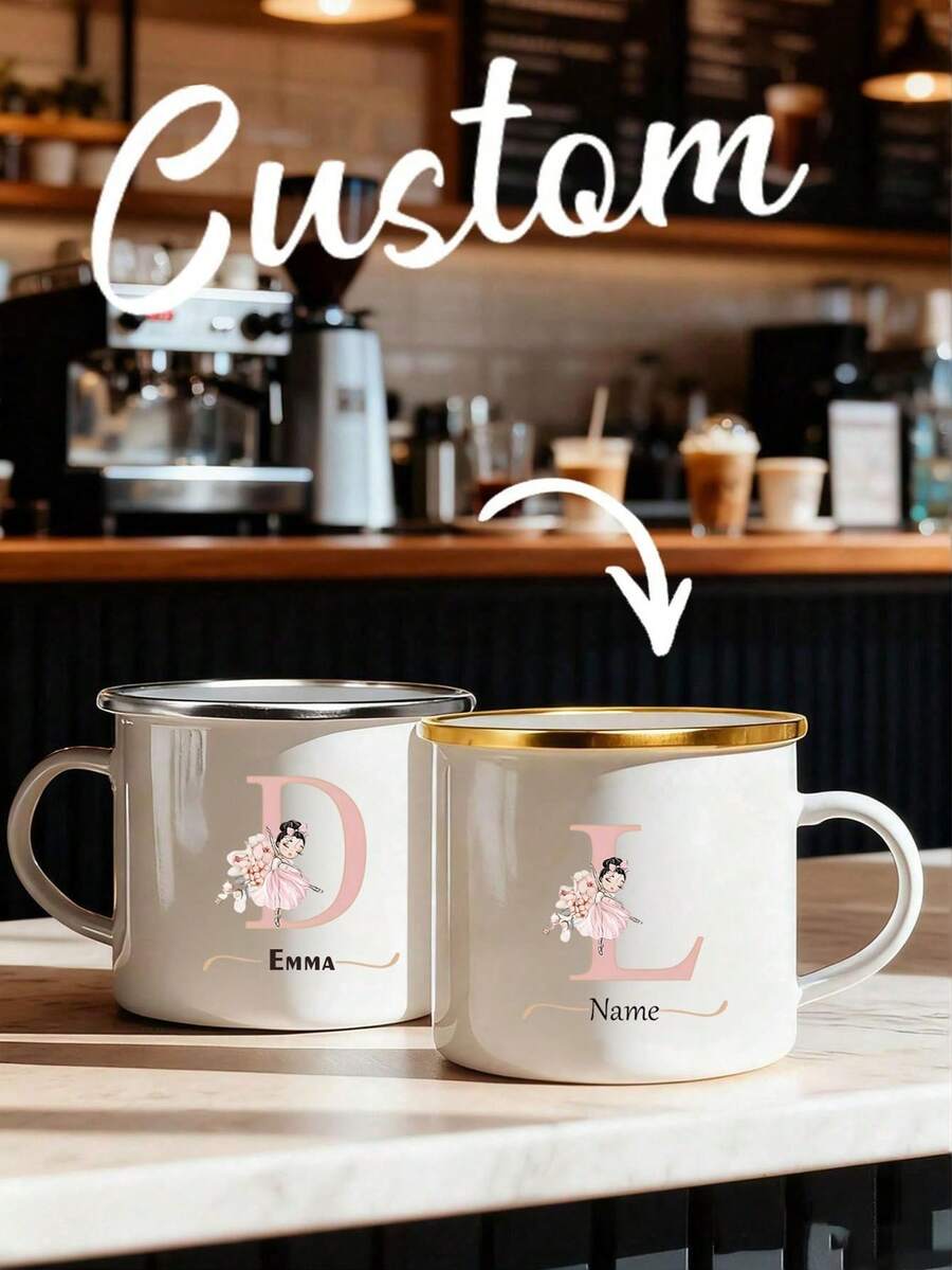 Custom Name Personalized Gift White Enamel Mug, Personalized Initial Mug, Monogram Letter A-Z, Custom Mug, Secret Santa Gift, Christmas Coffee Cup, Custom Name Mug, Xmas Mug, Gift, Thanksgiving Gift, New Year Gift, Party Decor