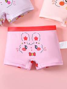 4 件装女童可爱蝴蝶结、宠物图案撞色舒适三角裤，幼儿和小孩内裤 - 彩色 - 查看 3