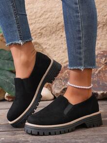 1 Par De Sapatos Plataforma Femininos De Pu, Cor Sólida, Ideais Para Uso Externo Em Todas As Estações. - Preto - Ver 1