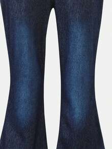 Tween GirlsKnitted Denim Flare Pants, Fashionable & Stylish, Deep Blue, Slim Fit, Casual, Spring/Summer - Blue - View 3