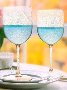 1/2/6/15pcs 16oz Plastic Glitter Stemmed Wine Glasses, Unbreakable/Party Wine Cups - Transparent Shimmering Gold - View 3