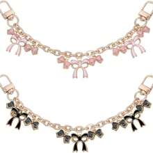 1/2Pcs Black Pink Bow Purse Chain Charm Bow Bag Charm Chain Bow Chain Strap Replacement Alloy Bag Extender Chain With Enamel Pink Bowknot Charms Handle Extender Decorative Bag Chains For Wallets Handbags - 彩色 - 查看 1