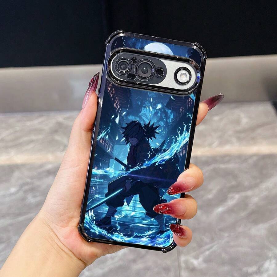 Funda de Teléfono de Columna de Agua de Espada de Anime de Lujo Compatible con  Pixel 9, 9a XL Pro 5G - Marco Electrochapado Antigolpes Funda Trasera Transparente Textura de Alta Gama, Accesorios Móviles, Cubierta Protectora de Dispositivo, Acabado Premium, Estructura Duradera, Funda Protectora, Usuarios de Smartphone, Entusiastas de la Tecnología - Colores mezclados - Ver 1