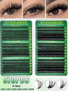 600pcs D-Curl Fluffy False Eyelashes Set (10-16mm), Beginner-Friendly False Eyelash Tutorial Book, Thick & Voluminous DIY Segmented Eyelash Extensions (With Adhesive Seal), Tweezers, Eyelash Brush, Thickening Lashes, Lightweight & Reusable Large Capacity Individual Lashes - 黑色 - 查看 13
