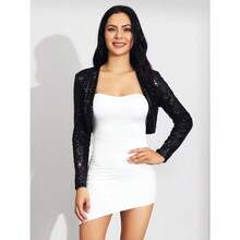 Women's Sequin Jacket Evening Shrugs Long Sleeve Open Front Cropped Bolero For Formal Dresstocking Stuffers, Christmas, Scarf, Winter - 黑色 - 查看 4