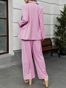 Women's Business Suit Two-Piece Set - Elegant Single Breasted Suit Paired With Slim Pants | Business Casual Office Suit And Daily Suit, Suits For Woman Set - 粉色 - 查看 7