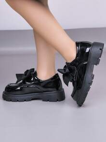 Girls' Patent Leather Princess Shoes, Soft Bottom English Style Student Shoes, Spring/Autumn Children Shoes, Little Girls' Loafers - Black - View 5