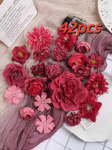 Bộ nguyên liệu hoa giả màu đỏ (21/42 chiếc), bộ nguyên liệu hoa giả, phụ kiện thủ công DIY, phụ kiện tóc phong cách retro, phụ kiện đội đầu cô dâu, trang trí nhà cửa, quà tặng sinh nhật, lễ tốt nghiệp. - Đỏ - Xem 8