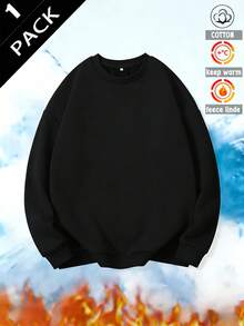 Áo nỉ nam màu đen bằng cotton, dáng rộng, kiểu áo chui đầu thoải mái, dày dặn, cổ tròn, ấm áp, đa năng cho mặc hàng ngày. - màu đen - Xem 3