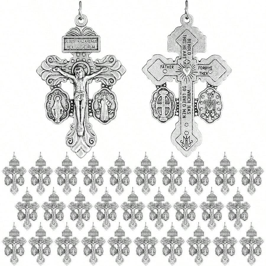 Loetere 30 Pcs Catholic Making Bulk 2.2 Inch Charms Pendants Pardon Rosaries Jewelry Making Charms Crafts Supplies - Plateado - Ver 1