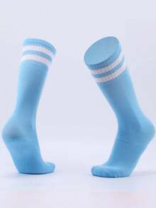 1 Pair Children's Knee-High Striped Sports Socks, Professional Long Soccer Socks, Made Of Polyester Knit Fabric, Suitable For Outdoor Sports And Daily Wear For 3-12 Years Old Kids - Multicolor - View 16