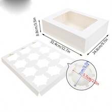 6/12个装白色纸板透明窗口纸杯蛋糕盒，适用于甜点、糕点、饼干包装，白色甜品盒，派盒，蛋糕盒，也适用于甜甜圈、巧克力、草莓等生日派对食品 - 彩色 - 查看 4