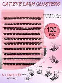 120Pcs C Curl Individual Cluster Lashes Cat Eye Look Segmented Individual False Eyelashes Spikes Individual Eyelash Extensions - Black - View 4