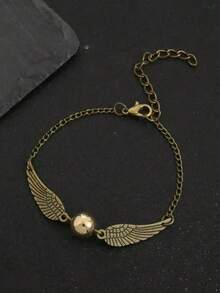 Pulsera con alas de la Snitch Dorada - Joya apilable con dije de la lechuza Hedwig hecha a mano, regalo para fans, estilo Animales Fantásticos - Unitalla - Ver 1
