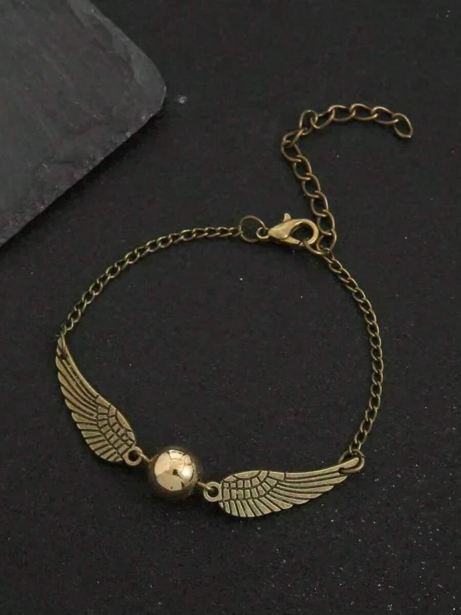 Pulsera con alas de la Snitch Dorada - Joya apilable con dije de la lechuza Hedwig hecha a mano, regalo para fans, estilo Animales Fantásticos - Unitalla - Ver 1