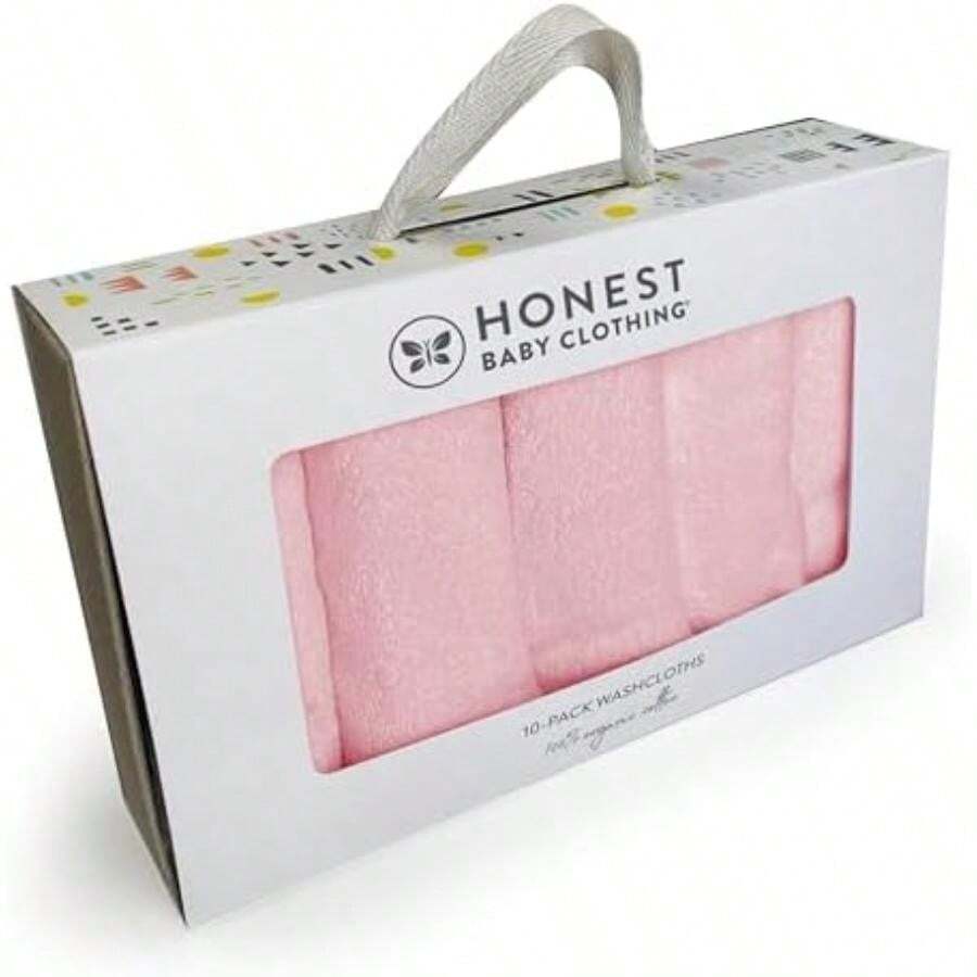 HonestBaby - Paquete de 10 paños de Rizo en Caja de Regalo, 100% algodón orgánico para bebés y niñas, Paquete de 10 Unidades, Color Rosa Claro, Talla única(Una talla Paquete de 10 Rosa Claro) - Multicolor - Ver 1