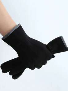 1pair Fleece-Lined Winter Warm Gloves - Devon Touchscreen Design, Stylish Black, Cold Weather Warmth, Convenient For Phone Use In Cold Days - Black - View 3