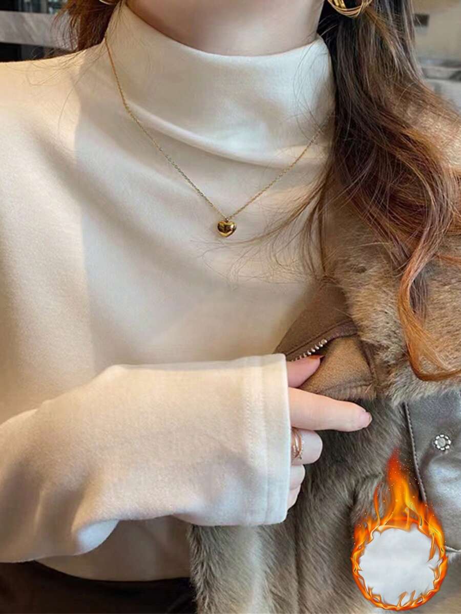 270克秋冬季保暖高领长袖打底衫，保暖、修身、纯色、白色、百搭