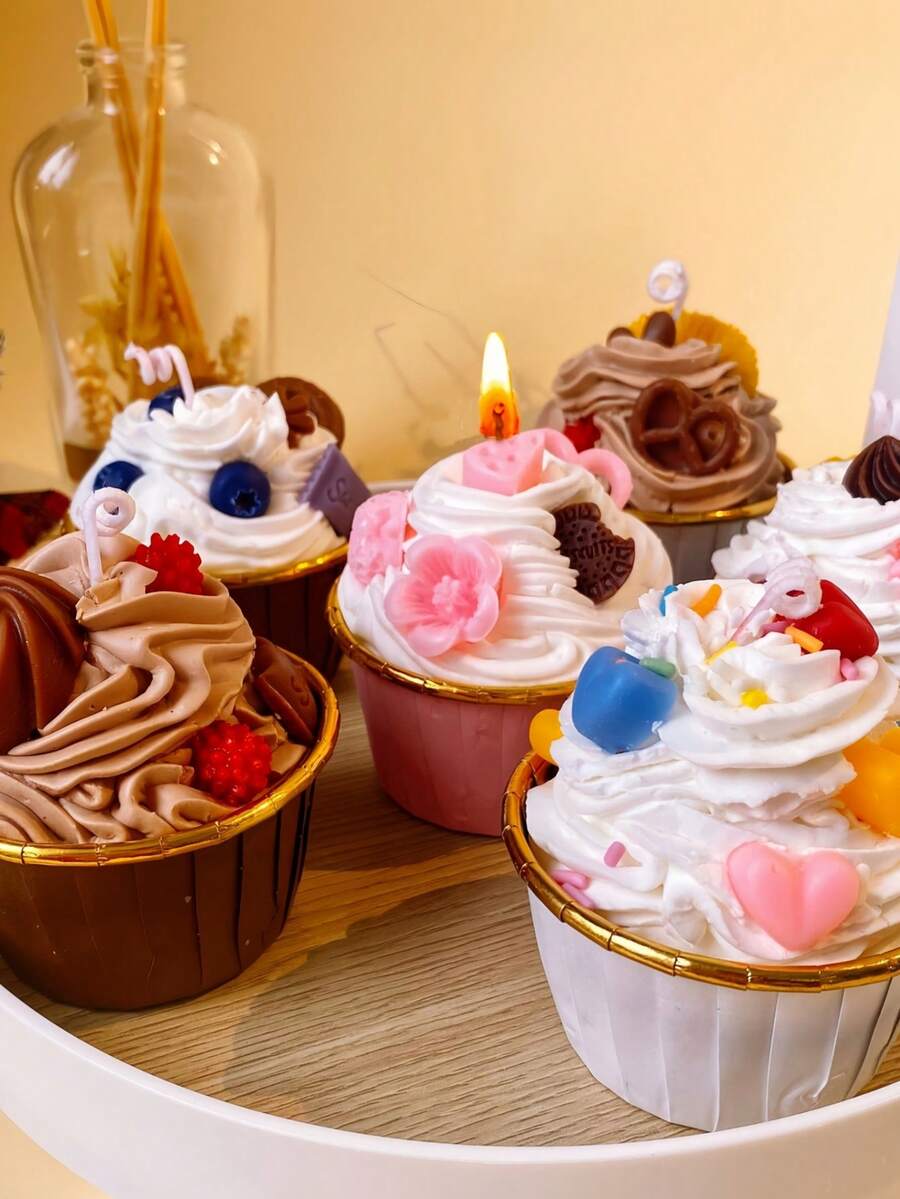 Cupcake Cream Scented Candles, Ice Cream Romantic Gift, Creative Cute Heart, Flower, Blueberry, Orange, Chocolate, Cookie, Cake Shaped, Fresh Fragrance, Romantic Atmosphere, Ideal Gift, Birthday Gift, Valentine's Day Gift, Home Decor - Multicolor - View 1