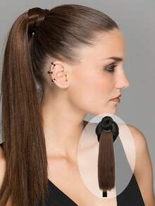 16"/26" Ponytail Wig, Multi-Functional Elastic Band, Available In Coffee Brown, Light Brown, Wine Red, Golden, Heat-Resistant, Women's Long Straight DIY Wrapped Ponytail, Soft & Natural Synthetic Ponytail - Multicolor - View 15