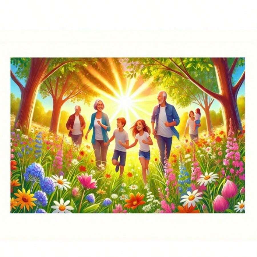 1件装涤纶家庭花园派对背景布，适用于生日、周年纪念、斋月和复活节庆祝活动、春夏装饰、拍照道具、节日活动配件 | 家庭主题背景 | 彩色面料设计，夏季派对 - 彩色 - 查看 1