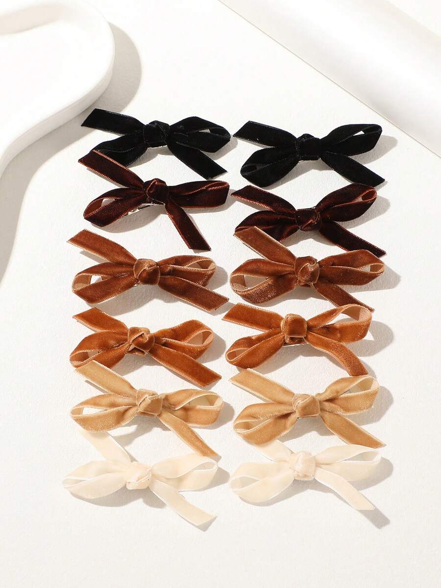 12pcs Vintage Velvet Bow Hair Clips, Suitable For Daily Hairstyles, Decorative Hair Accessories For Women, Claw Clips, Hair Slide, Hair Barrettes
