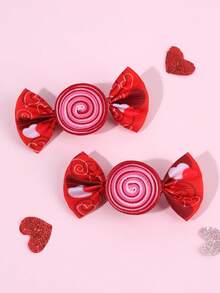 2 Presilhas de Cabelo Vermelhas de Tecido para o Dia dos Namorados, Presilhas de Cabelo em Formato de Doce, Presilhas de Cabelo Fofas, Ideais para Meninas e Crianças em Festas e Lembrancinhas.