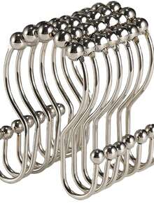 Gold Shower Curtain Hooks, Minimalist Double Hooks Shower Curtain Hooks, Rust-Proof Smooth Metal Shower Curtain Hooks, Suitable For Shower Curtain Rod, Light Gold - Multicolor - View 10