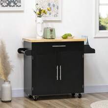 HOMCOM Kitchen Trolley With Worktop, Spice Rack And Towel Rail For Living Room And Dining Room, 109 X 40 X 89 Cm - 芥末黃 - 查看 2