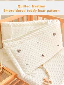 1pc INS Style Baby Crib Bumper Pads, Plush Embroidered Crib Rail Guard, Newborn Anti-Collision Soft Cushion Crib Fence, Bear Pattern - Multicolor - View 3