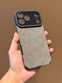 Luxury Matte Faux Leather Full Camera Lens Protection Phone Case, Compatible With 17/16/15/14/13/12/11 Pro Max Plus/17 Air, Lens Protection, Shock-Absorbing Soft Back Cover - Dark Grey - View 5