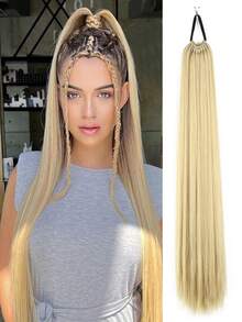 16"/26" Ponytail Wig, Multi-Functional Elastic Band, Available In Coffee Brown, Light Brown, Wine Red, Golden, Heat-Resistant, Women's Long Straight DIY Wrapped Ponytail, Soft & Natural Synthetic Ponytail - Multicolor - View 22