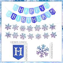 LaVenty Frozen Snowflake Birthday Party Banner Frozen Theme Decorations Winter Snowflake Happy Birthday Banners For Winter Wonderland Christmas Party Supplies Gender Reveal Party Decorations - Multicolor - View 4