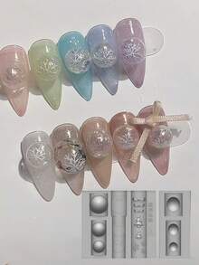 Molde de Silicone Esculpido para Arte de Unhas com Bola de Cristal, Bola de Pêlo em Forma de Floco de Neve e Laço, Alta Transparência, Adequado para o Inverno
