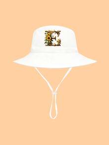 1顶儿童薄款向日葵及26个字母装饰白色渔夫帽，时尚舒适透气，防晒防晒，可调节防风带，适合2-3岁男孩女孩，春夏日常佩戴及户外活动皆宜，是绝佳的生日礼物。 - 彩色 - 查看 7