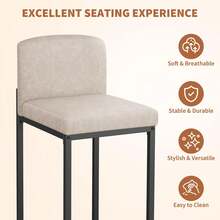 Techigher Counter Height Bar Stools Set Of 2, Modern Kitchen Island Stools With Back, Upholstered Faux Leather Counter Barstools Armless Bar Chairs With Metal Frame For Island Dining Room Bar - Beige - View 6